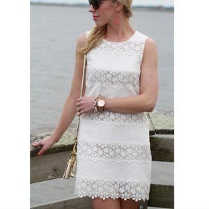 J. Crew white lace panels/striped dress